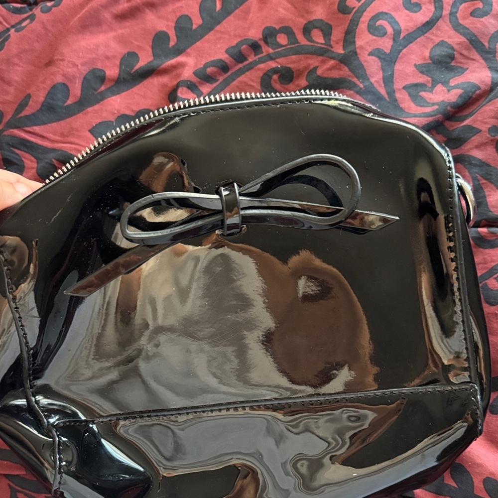Black Patent Leather Bow Clutch